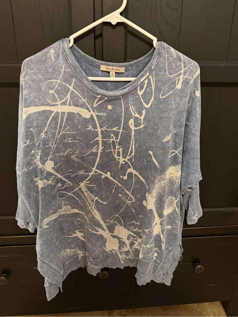 Blue Acid-Wash Abstract Print Women's Top